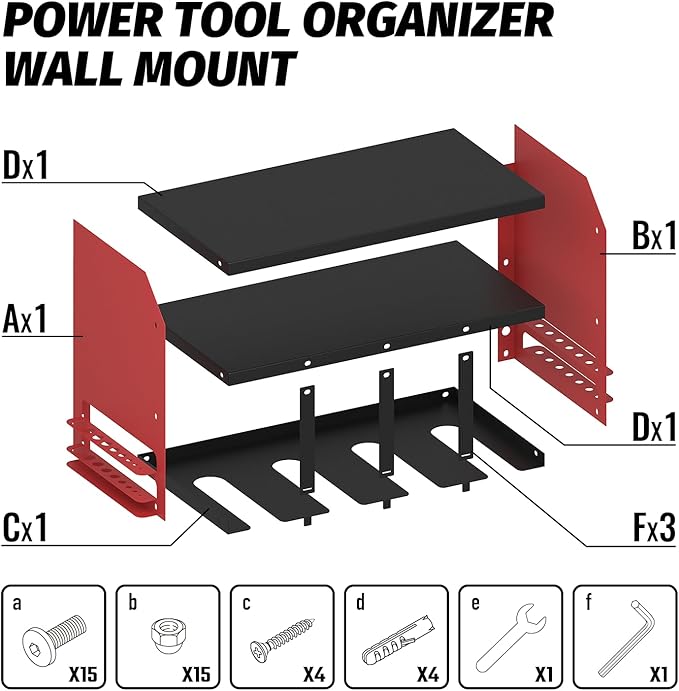Power Tool Organizer Wall Mount, Utility Racks 3 Layers Storage Rack, Mini Chainsaw, Screwdriver, Drill Bit, Heavy Duty Iron Garage Tool Organizer Storage for Workshop Shed Pegboard Basement