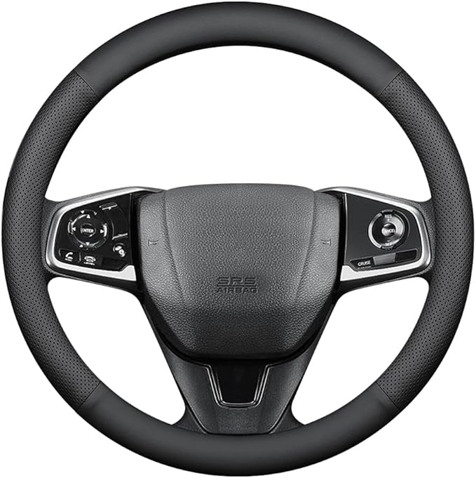 New Nappa Leather car Steering Wheel Cover, Anti-Slip, Safety, Soft, Breathable Full Surround Universal 15 inch Black