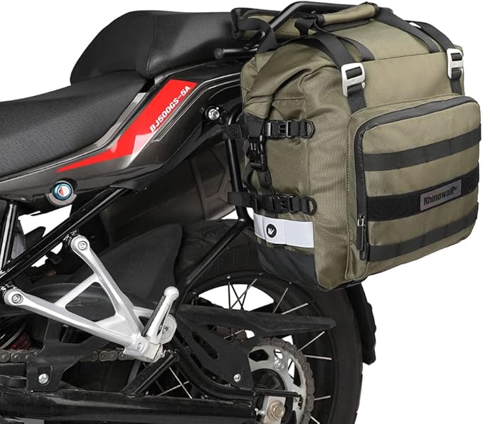 Rhinowalk Motorcycle Saddlebag Waterproof Motor Luggage Pack Quick Release Motorbike Side Bag 20L Fits Most Adventure and Sports Bike Motorcycle Racks(Green, 1 Pack)