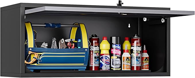 Wall Mounted Steel Metal Garage Storage Cabinet, Wall Cabinet Shelf Floating Garage Tool Cabinet Trailer Cabinets Work Shop Wall Heavy Duty Assembly Required White