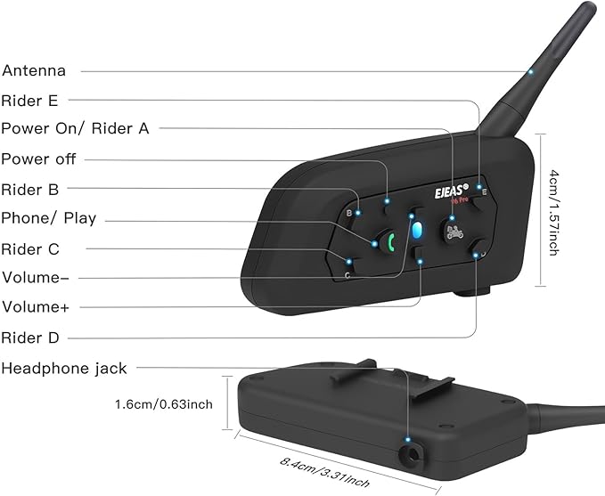 V6 Pro Motorcycle Helmet Bluetooth Intercom Headset 1200M 2 People Full Duplex Wireless Motorbike Interphone Connect Up to 6 Riders for Motorcycling Skiing and Climbing (2 Pack)