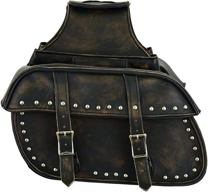 GARGOYLE BELLS Motorcycle Saddle Bags Leather Motorcycle Luggage Bag with Gun Holsters For Softails Sportsters and Choppers Waterproof Luggage Bags For Motorcycle