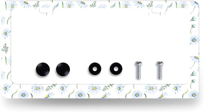 Cute Blue Daisy Flowers License Plate Frame Colorful Floral License Plate Holder Stainless Steel Colorful Car Accessories Decoration 6.3"X12.3" with 2 Holes Screws