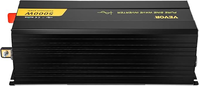 VEVOR Pure Sine Wave Inverter, 5000 Watt, Power Inverter, DC 12V to AC 120V Car Inverter, with LCD Display, USB Port and Remote Controller, Power Converter for Car RV Truck Solar System Travel Camping