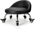 Rolling Stool with Backrest Low Height Rolling Stool with PU Leather, Roller Stool Chair, Roller Seats for Home, Office, Garage, Shop, Library