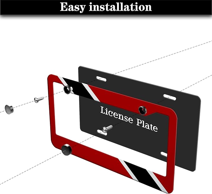 Car Plate Frame Red, Black, White License Plate Frames Trinidad and Tobago Flag Aluminum Metal Car Accessory 2 Pack with Screw Covers Set