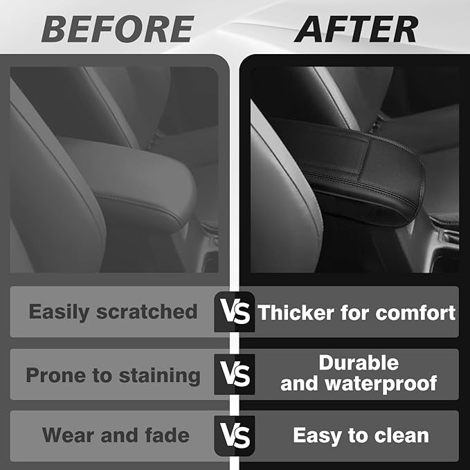Muslogy Center Console Armrest Cover Compatible with Toyota RAV4 2013-2018 Comfort Armrest Pad Arm Rest Cushion Vegan Leather Protector Regular Thick