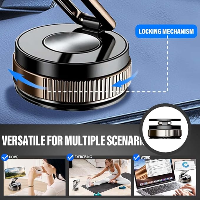 360° Adjustable Vacuum Magnetic Phone Holder, 2025 Strong Suction Portable Magnetic Car Phone Stand,Universal Magnetic Phone Mount for Cars/Gyms/Mirrors/Smooth Surface (Black)