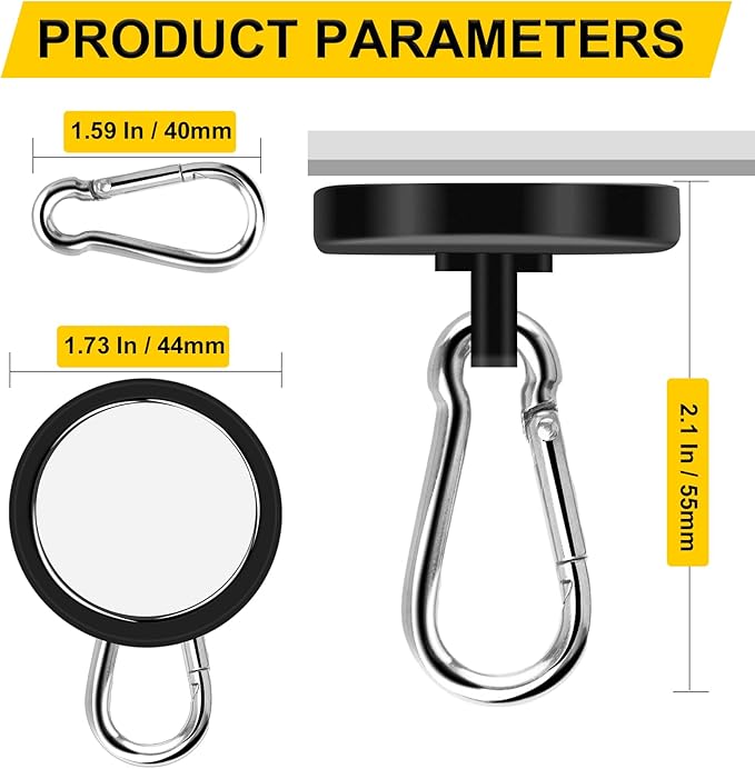 DIYMAG Black Magnetic Hooks,200LBS Strong Heavy Duty Neodymium Magnet Hook Magnetics for Hanging at Home, Office Locker, Workplace, Refrigerator, Cruise Ship or Travel, 4 Pack