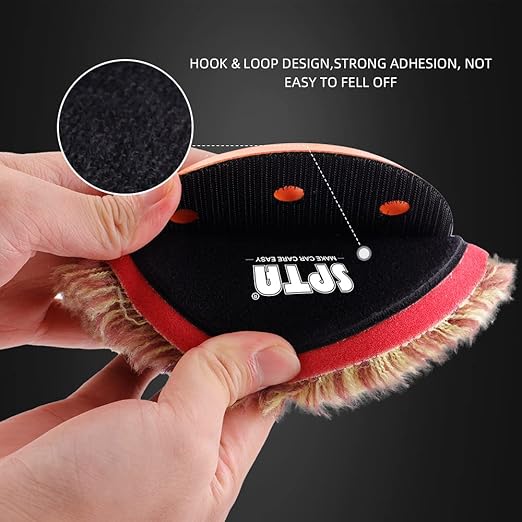 SPTA Wool Polishing Pads, 2Pcs 5 Inch (125mm) Wool Cutting Pad, Long Hair Wool Buffing and Polishing Pad Set, Wool Buffing Wheel for Heavy Cut for 5 Inch Car Polisher Polishing, Buffing and Cutting