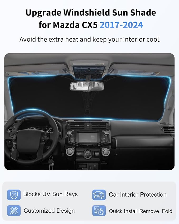 for Mazda CX5 Car Windshield Sunshade for CX-5 2017-2023 2024 2025 Mazda CX5 Accessories Thicken 4-Layer Foldable Car Front Window Sun Shades Cover Block Heat Shield Protector 240T UV Reflector