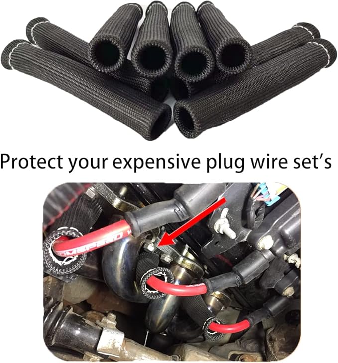 Spark Plug Wire Boots Thermal Protection Insulator Sleeve, 1200 Degree Heat shield Cover Wrap 6 inch for Car Truck 8PCS(black)