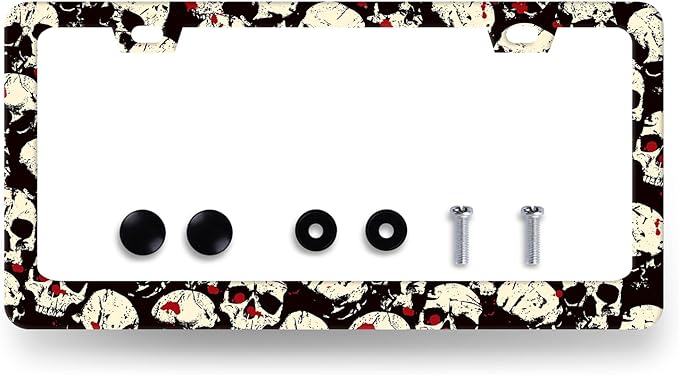Skull License Plate Frame Skull Skeleton License Plate Holder Stainless Steel Funny Design Compatible with Standard License Plate for USA Canada 12.3" x 6.3" with 2 Screws