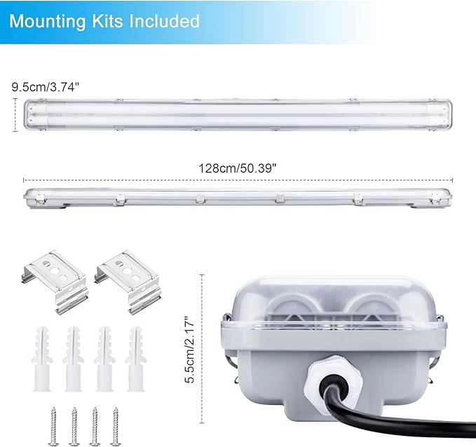 4FT Vapor Tight LED Light Fixture 4200LM 48W, 6500K Bright White IP65 Waterproof for Warehosue, Factory, Workshop, Garage, Car Wash，Indoor/Outdoor Ceiling Lights (8-Pack)