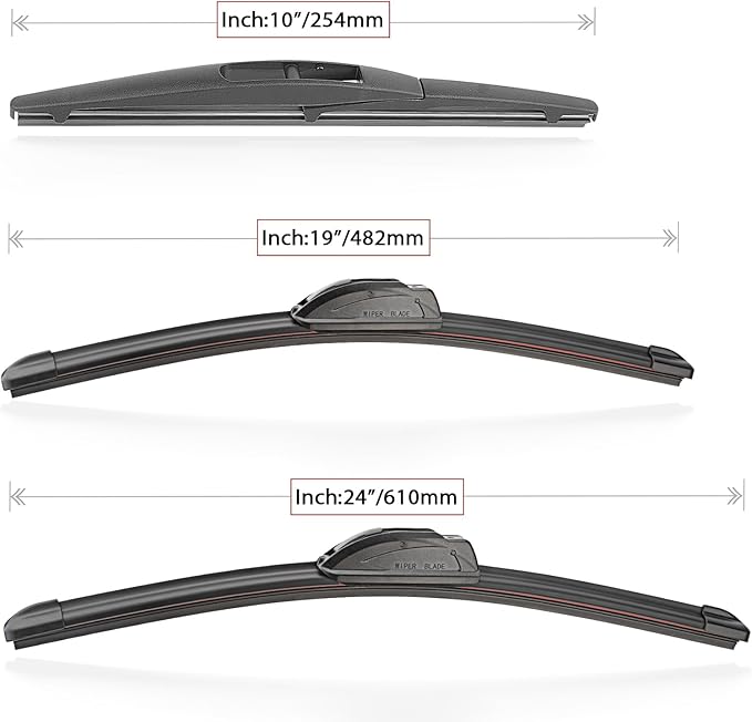 Windshield Wiper Blade Set Replacement for 2011-2013 Infiniti QX56/2014-2018 Infiniti QX80 and Rear Windshield Wiper Blade-24"/19"/10" (Set of 3) U/J HOOK