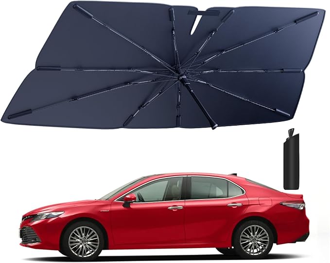 Windshield Sun Shade Umbrella for 2012-2017 Toyota Camry Accessories: Custom Fit 210T Silver, Foldable Sunshade Front Window Sun Visor, Blocks UV Rays, Keeps Car Cool for LE, XLE, SE, XSE, Hybrid