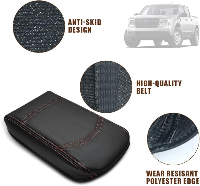 Muslogy Center Console Armrest Cover Compatible with Ford Maverick XL XLT Lariat 2022-2025 Accessories Cushion Pad Armrest Lid Protector Prevent Pets Scratches Regular Thick(Black)