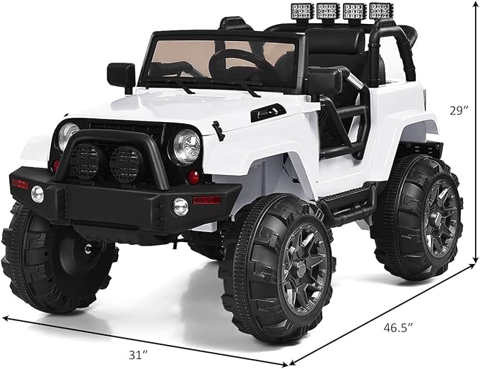Costzon Ride On Car, 12V Battery Powered Electric Ride On Truck w/Parental Remote Control, LED Lights, Double Doors, Safety Belt, Music, MP3 Player, Spring Suspension (White)