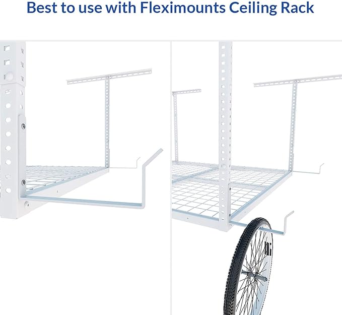 FLEXIMOUNTS 2 Pack Add On Storage Utility Hook Accessory for Garage Ceiling Rack, Max Weight Capacity up to 35lbs,White