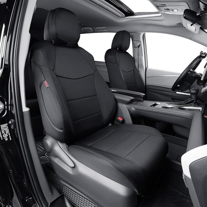 EKR Sienna Seat Covers for 2021-2025 Toyota Sienna XLE,XSE,Limited,Platinum,7 Seats,2nd Row Captain Chairs W/NO Legrest,Waterproof Seat Covers Full Set for Cars,Car Seat Protectors-Neoprene(Black)