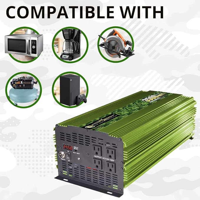 3500 Watt Power Inverter, Easy to Install DC 24V to 120V AC Car Inverter w/Four AC Outlets, LCD Digital Display & Wireless Remote Control - CE Approved