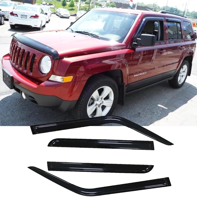 94359 Side Window Wind Deflector,4pc Outside Mount Style Nice Sun Rain Guards Set,Dark Smoke Window Visor fit for 2007-2018 Jeep Patriot