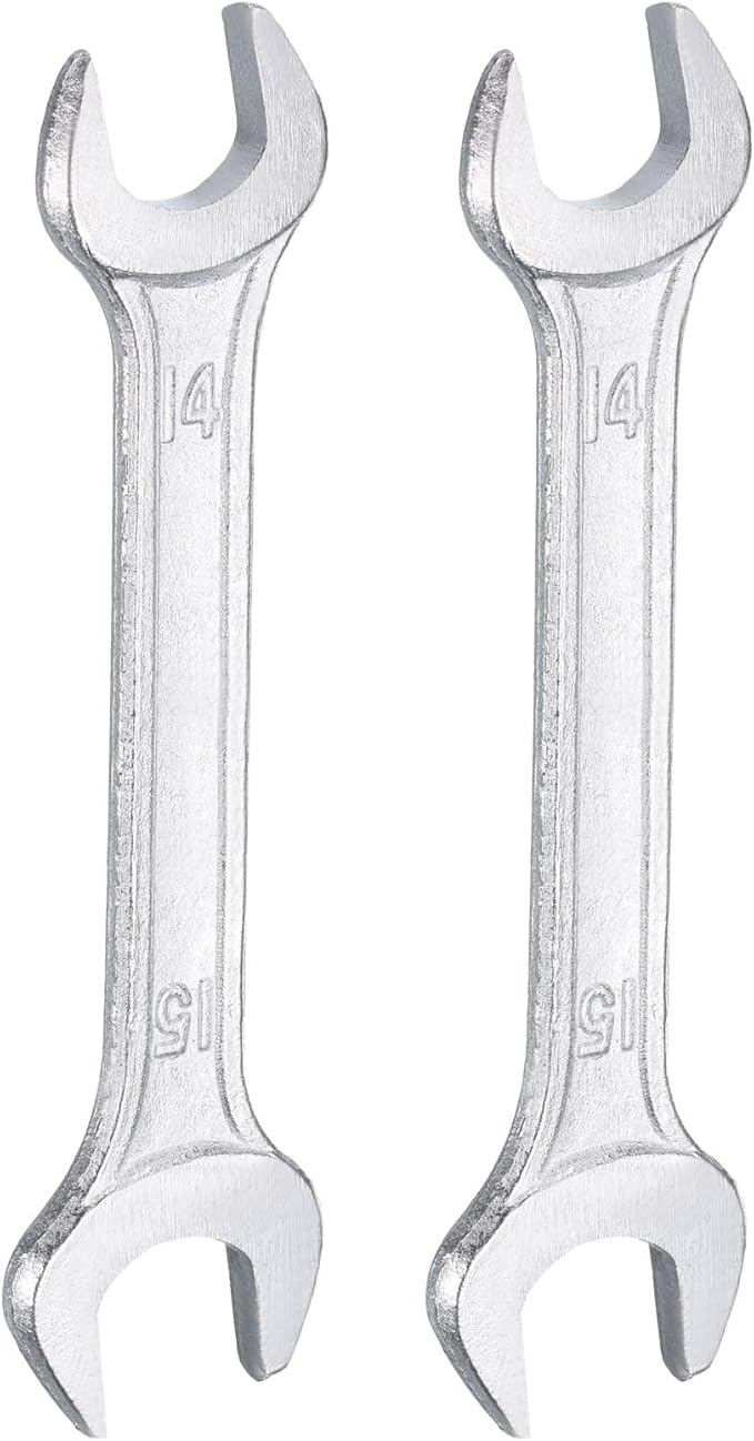 HARFINGTON 2pcs Double Open End Wrench 14mm x 15mm Metric 15 Degree Offset Angle Small Flat Head Wrench Galvanizing Open Ended Spanner for Automotive Repair Furniture Assembly