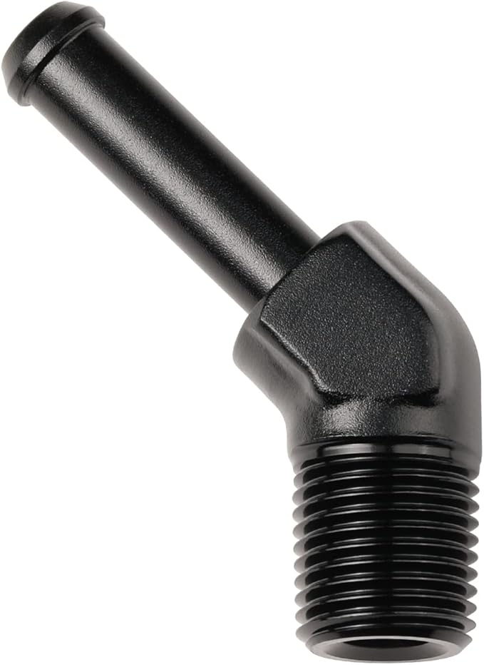 1/8 NPT Male to 1/4" Hose Barb Fitting Adapter 45 Degree Elbow Aluminum Black