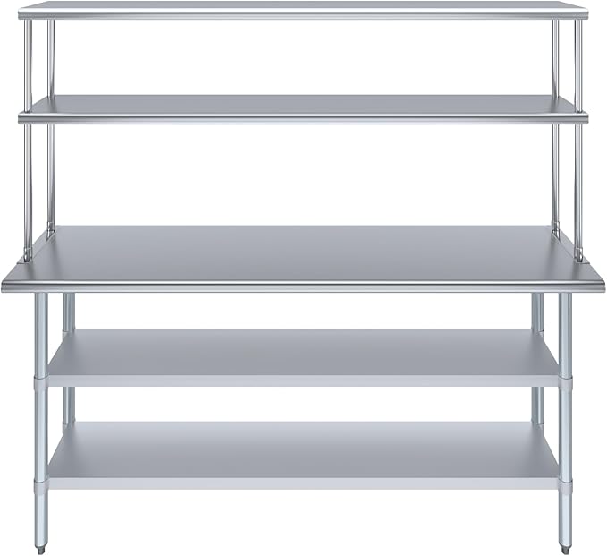 Amgood Stainless Steel Work Table with 2 Shelves | Metal Kitchen Prep Table & Shelving Combo (18" x 72" Table with 2 Shelves + 12" Overshelf)