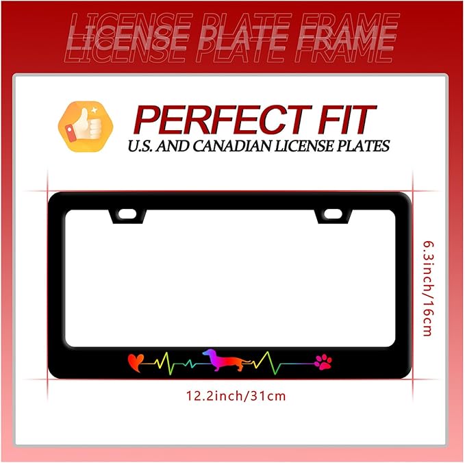 Rainbow Lifeline Love Dog License Plate Frame License Plate Stainless Steel Parts Funny License Plate Decorative with Screws Size 12.3" x 6.3" for Men Women