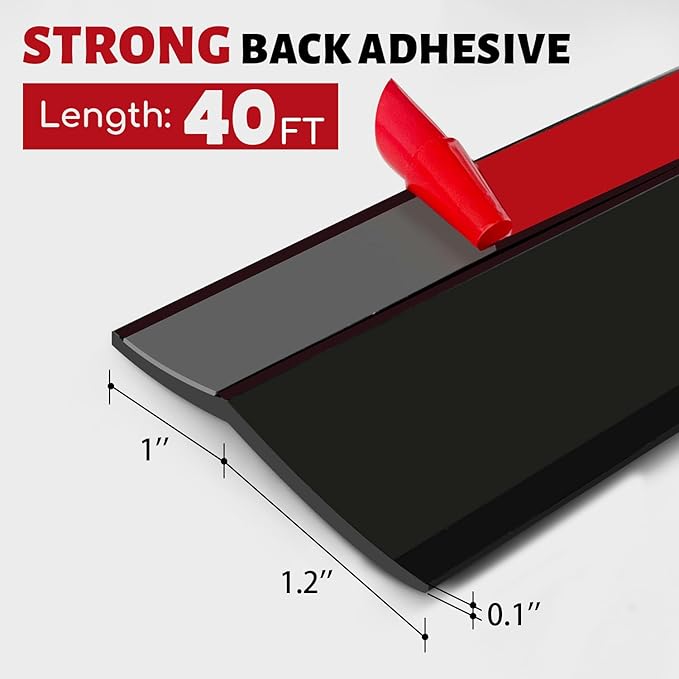 Garage Door Seal Top and Sides Seal Strip, 40FT Universal Garage Door Weather Stripping, Durable Garage Door Bottom Seal Replacement with Adhesive Backing and Screws (Black, 40FT)
