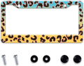 Blue Yellow Leopard License Plate Frame, Cheetah Leopar Print Car Accessories Car Tag Frame, Rust-Proof Waterproof Metal Aluminum License Plate Holder for Women Men 2 Holes with Screw Caps
