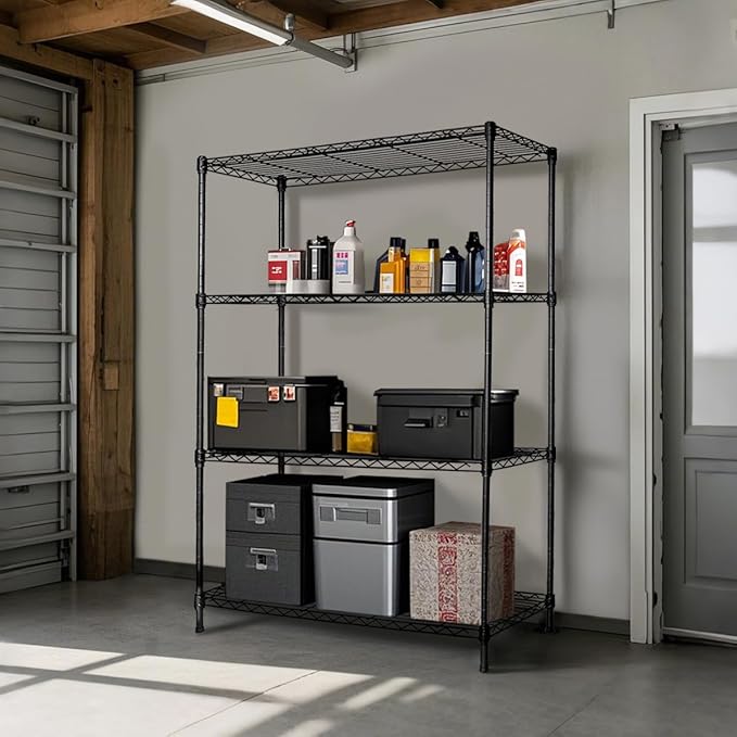 Heavy-Duty Black 4 Tiers Steel 36x14x54 Wire Shelving NSF Certified. Adjustable Storage Rack for Kitchen,Garage,and Laundry Utility Room (4Tiers-36x14x54)