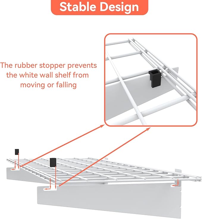 TORACK 2 Pack Garage Storage Wall Shelves, 15" x 45" Wall Mounted Wire Shelves for Garage Storage Heavy Duty Garage Wall Shelving(Pack of 2, White)