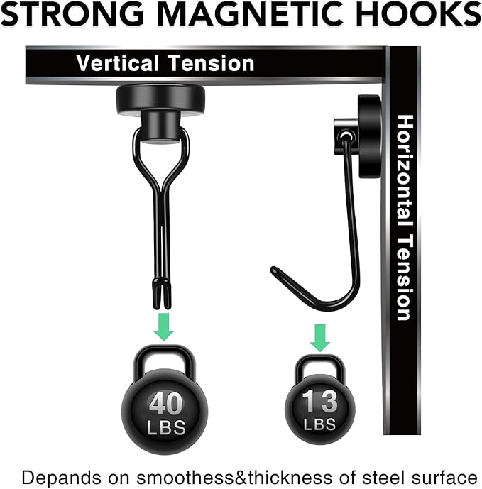 MIKEDE Magnetic Hooks, 40Lbs Heavy Duty Neodymium Magnet Hooks Black Magnetic Swivel Hooks for Hanging, 10 Pack Rust Proof Strong Magnets with Hook Metal Hanger for Fridge, Toolbox, Storage