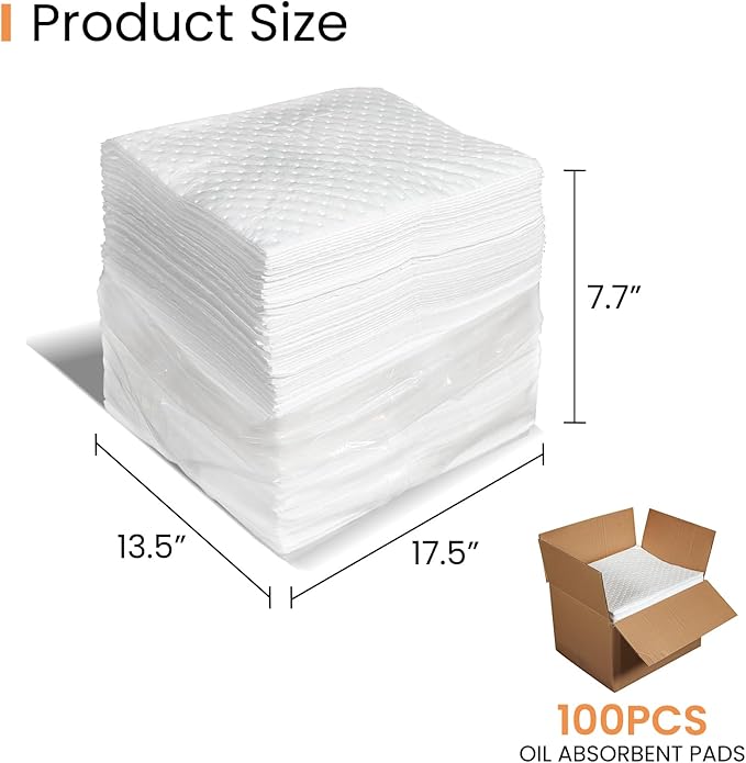 Smaafit Oil Absorbent Pads Heavyweight Dimpled Pad Garage Accessories, Oil-Only Absorbent Mat Pad for Absorbing Protecting Home Garage Basement, 30 Gal Total (100 Pcs, White, 17.5 x13.5 Inch)