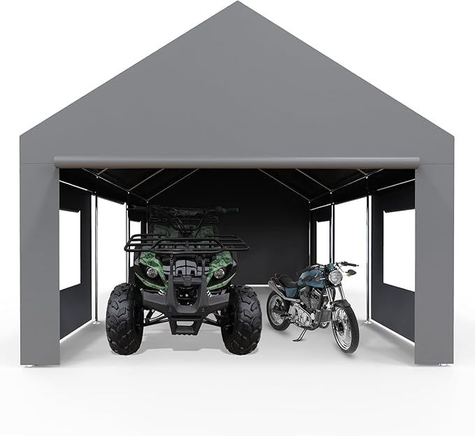 Heavy Duty Carport 13x20 FT Oversized Portable Garage with 4 Doors & 4 Windows, Reinforced Frame, All Weather Protection Outdoor Shelter Canopy for Cars, Boats, Trucks, BBQ and Gatherings (Gray)