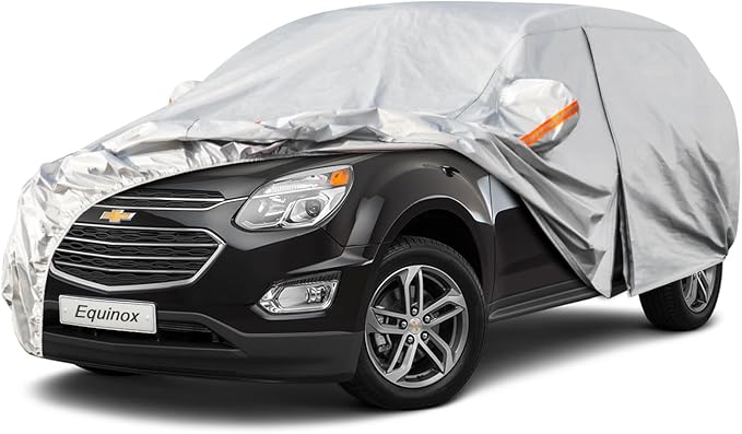 Kayme 6 Layers SUV Car Cover Custom Fit for Chevrolet Chevy Equinox (2005-2025) Waterproof All Weather for Automobiles, Outdoor Full Cover Rain Sun UV Protection.Silver