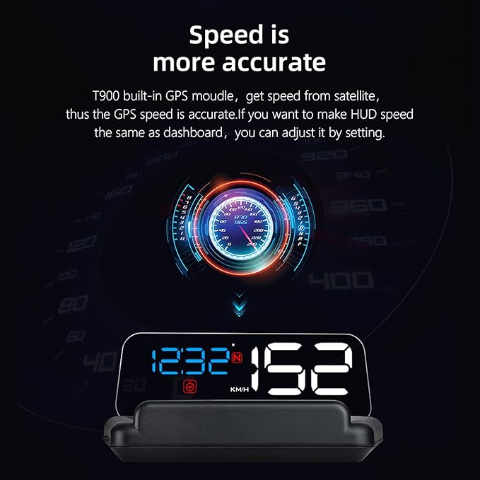 Universal Car HUD Head Up Display T900, with Satellite Clock, Single Driving Time and Single Driving Distance, Work for All Vehicles