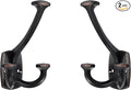 Large Wall Double-Sided Hook 2 Pack Oil Rubbed Bronze Hook Decorative Heavy Duty Solid Large Coat Hooks for Towel Hanging Coats Robe Towel Bags Door Back 2 Prong Hooks