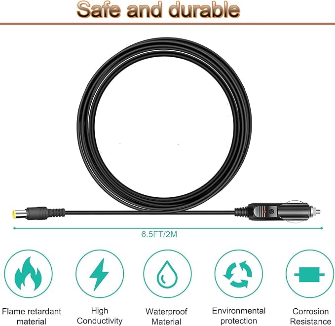 Car Charger Power Adapter Compatible with BLUETTI Car Charging Cable EB3A / EB70 / EB70S Portable Power Adapter 2M/6.5FT Charging Cord with DC 8MM Input Port