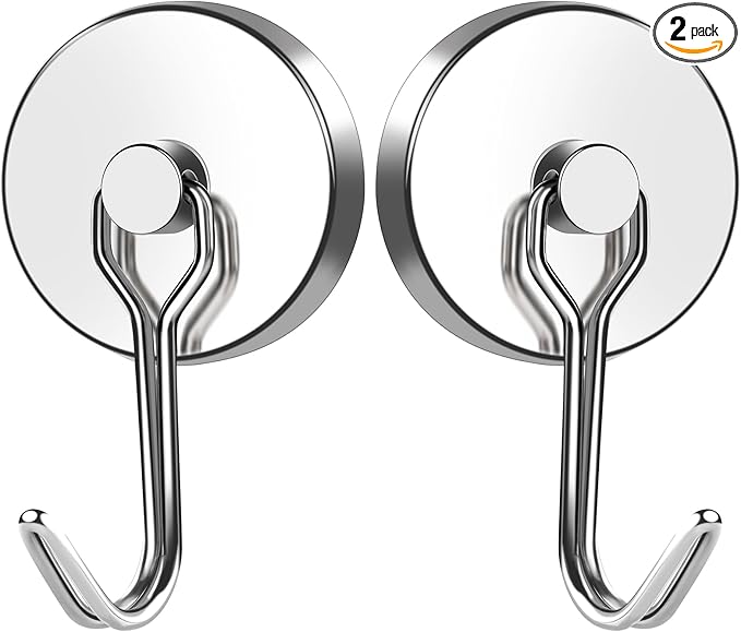 MIKEDE 110LB Magnetic Hooks, Neodymium Magnet Hooks for Hanging, Swivel Swing Magnetic Hook Heavy Duty, Strong Magnet with Hooks for Cruise, Kitchen, Camping, Door, Locker - 2 Pack