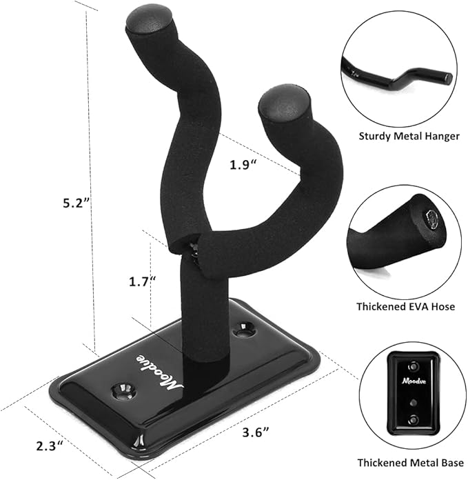 Guitar Wall Mount Hanger, 4-Pack Real Hardwood Guitar Hanger for Wall, Guitar Hook Holder Stand for Bass Electric Acoustic Guitar Ukulele (Black Metal)