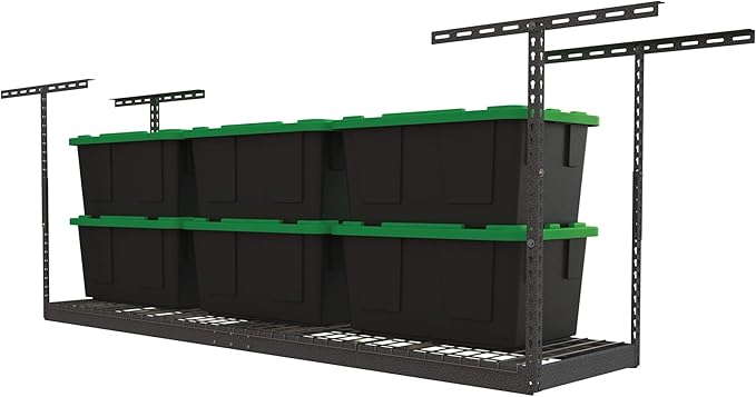 MonsterRax Overhead Garage Storage Rack 2x8, Ceiling Mounted Shelving, Adjustable Hanging Organizer, Heavy Duty Steel, 350 Pound Capacity, Color: Hammertone, Adjusts 18-33" from Ceiling