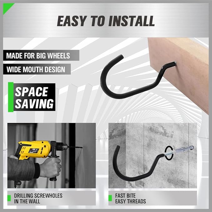 SWANLAKE 6 Pack Heavy Duty Bike Hook, 6 inches, Capacity 100 LBS, Bike Hooks for Garage Wall and Bike Hooks for Garage Ceiling