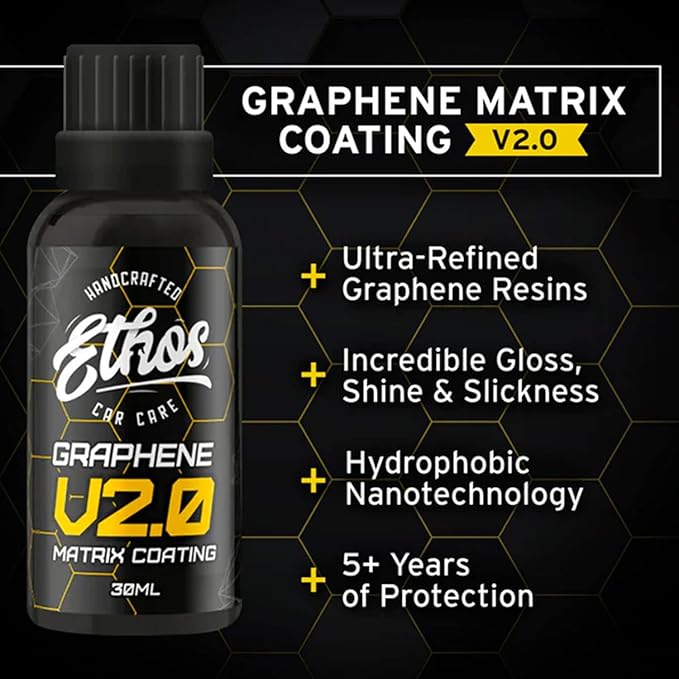 Ethos Handcrafted Car Care Graphene Matrix Coating with Applicator - Graphene Ceramic Coating | 5+ Years of Protection | Incredible Hydrophobic - Revolutionary Graphene Nanotechnology