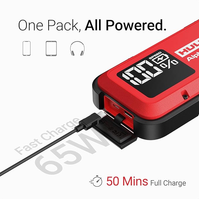 Hulkman Alpha, Ultra Red, 1250A 44.4Wh Battery Jumper Starter Portable, 12V Modern Car Jump Box with Jumper Cables, for 7.0L Gas/4.0L Diesel Engines, 65W Fast Charging, IP65 Rated, Large LED Display