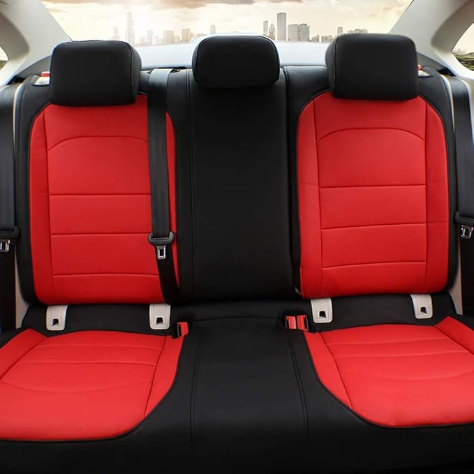 EKR Sportage Seat Covers Custom Fit for KIA Sportage S,EX,LX,SX,SX Turbo 2017 2018 2019 2020 2021 2022 Leather Car Seat Cover Full Set - Faux Leather (Black with Red Piping)