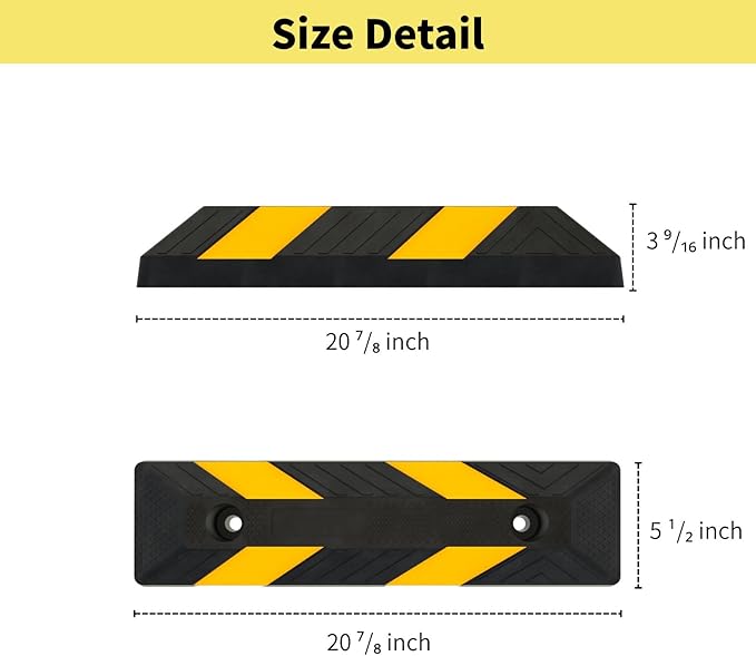 Heavy-Duty Parking Curb Wheel Stop - Driveway Vehicle Stopper for Cars, Trucks & RVs - Durable Rubber Car Barrier with Reflective Strip - Garage & Parking Lot Safety Curb Ramp (21" - 4Pack)