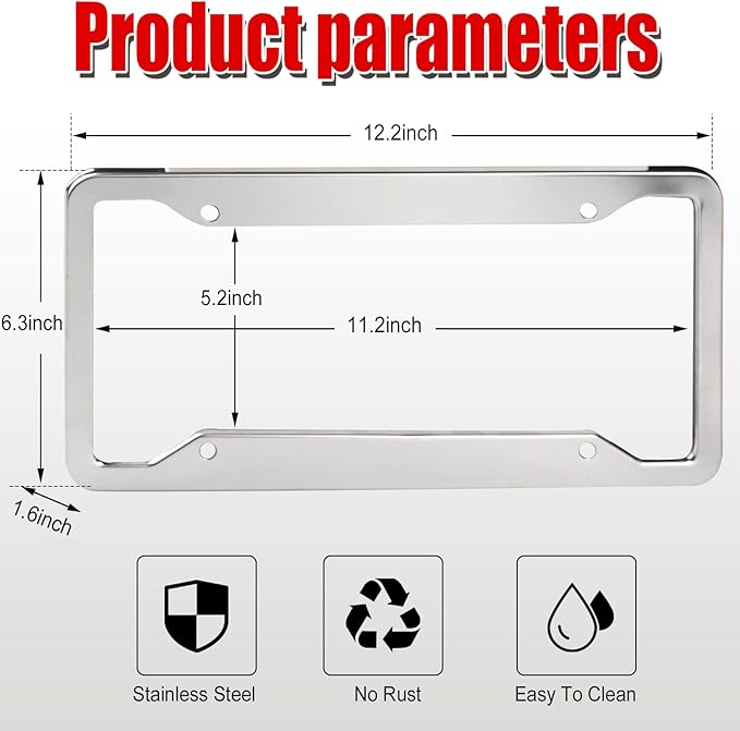 2 Pcs 4 Holes Stainless Steel License Plate Frame，Car License Plate Holder Bracket with Mount Hardware ，Screw， Caps Cover Set Car Accessories